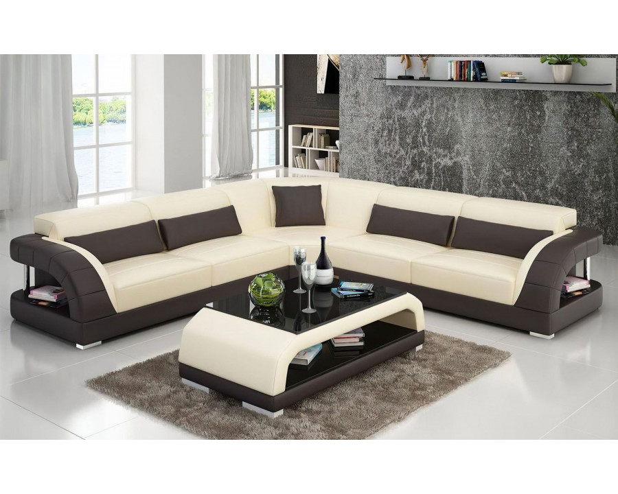 Jubilee Verger Modern Sectional with Shelving - Beige/Dark Brown, Bonded Leather