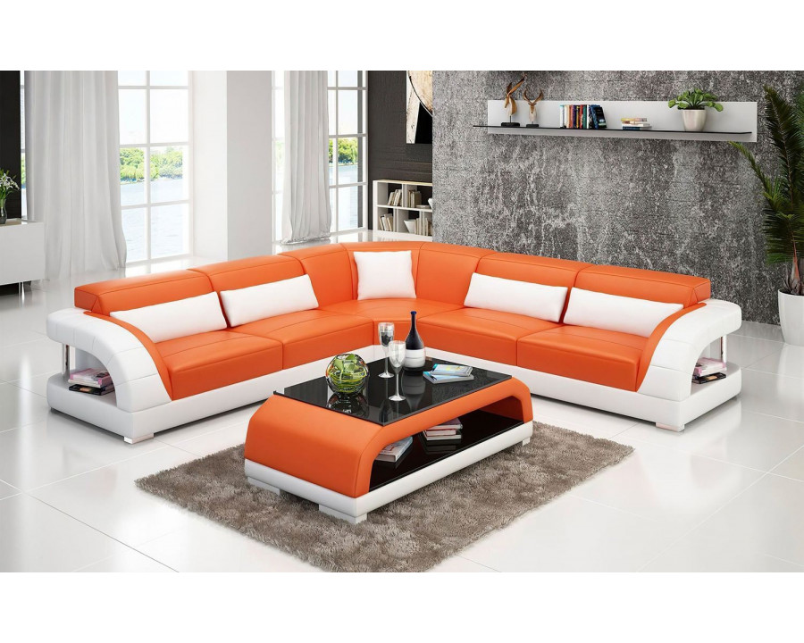 Jubilee Verger Modern Sectional with Shelving - Orange/White, Bonded Leather