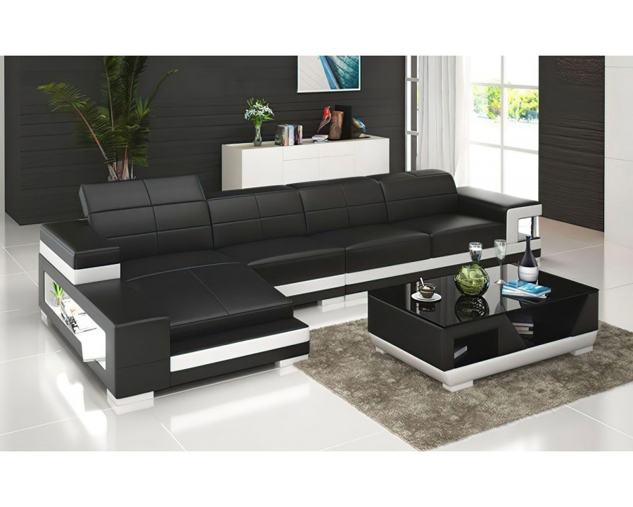 Jubilee Zakary Left Hand Facing Sectional with Storage - Black/White, Bonded Leather