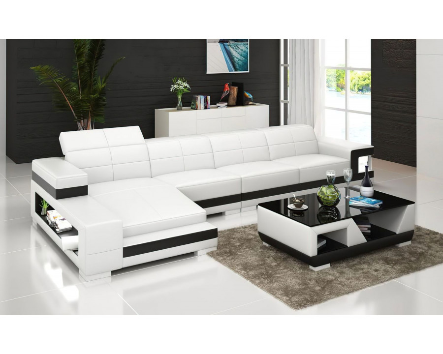 Jubilee Zakary Left Hand Facing Sectional with Storage - White/Black, Bonded Leather