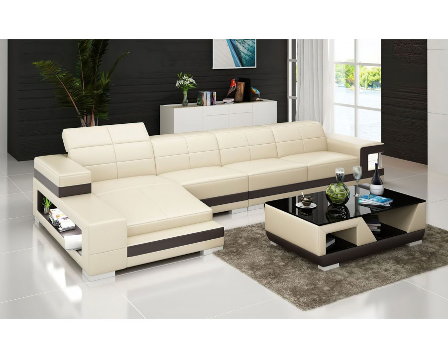 Jubilee Zakary Left Hand Facing Sectional with Storage - Beige/Dark Brown, Bonded Leather