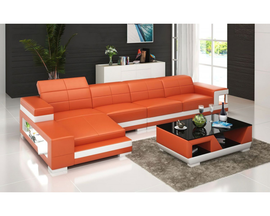 Jubilee Zakary Left Hand Facing Sectional with Storage - Orange/White, Bonded Leather