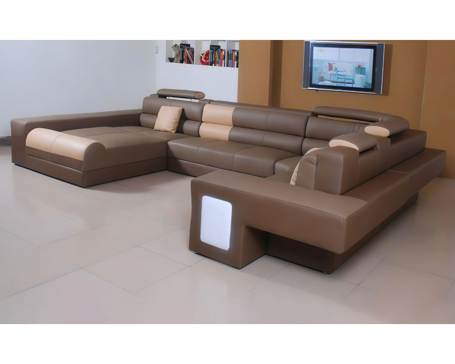 Jubilee Asherton Functional Left Hand Facing Sectional with Led - Dark Brown/Beige, Bonded Leather