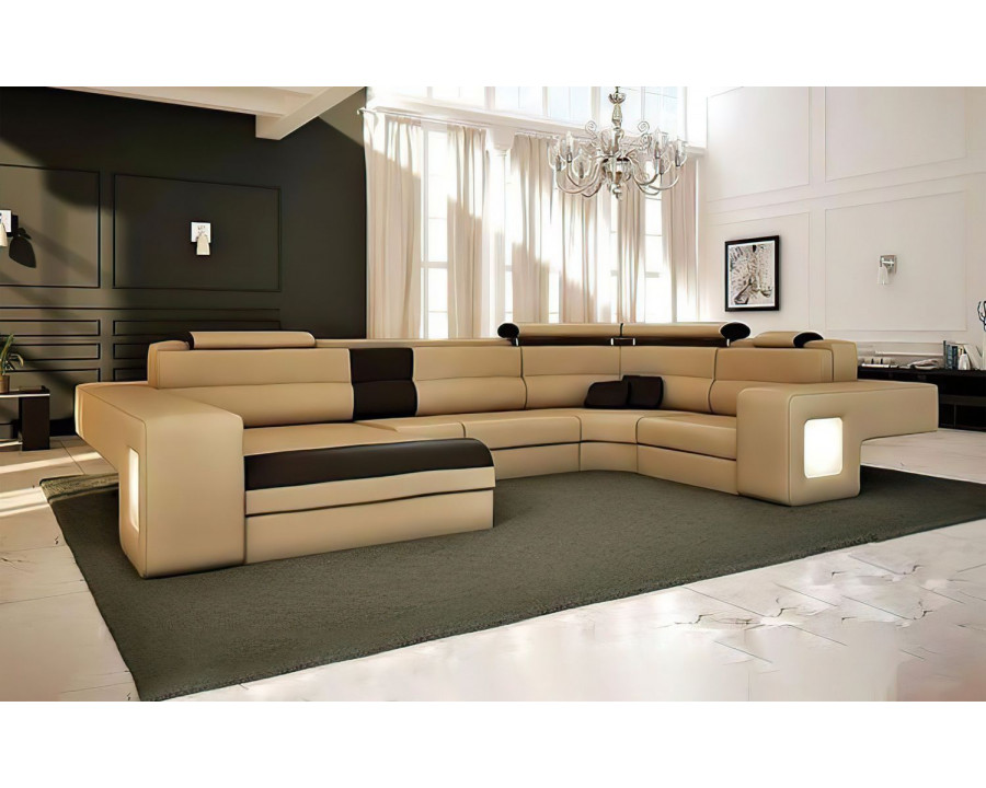 Jubilee Asherton Functional Left Hand Facing Sectional with Led - Beige/Dark Brown, Bonded Leather