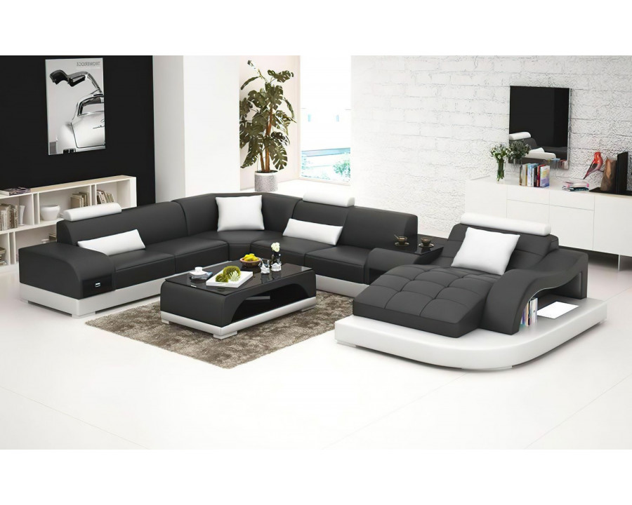 Jubilee Browns Led Left Hand Facing Sectional with Shape Chaise - Black/White, Bonded Leather