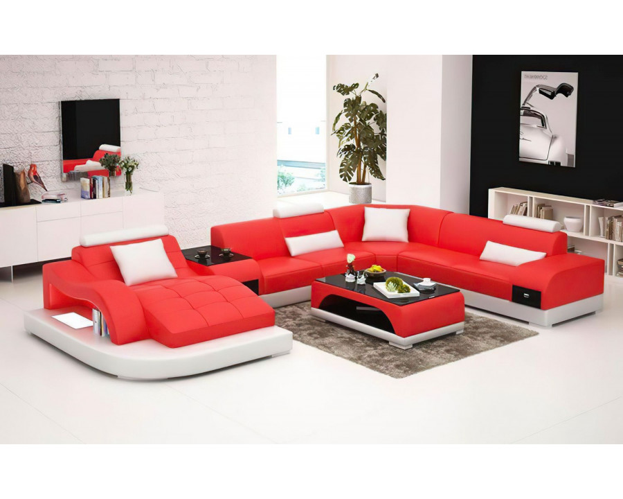 Jubilee Browns Led Left Hand Facing Sectional with Shape Chaise - Red/White, Bonded Leather