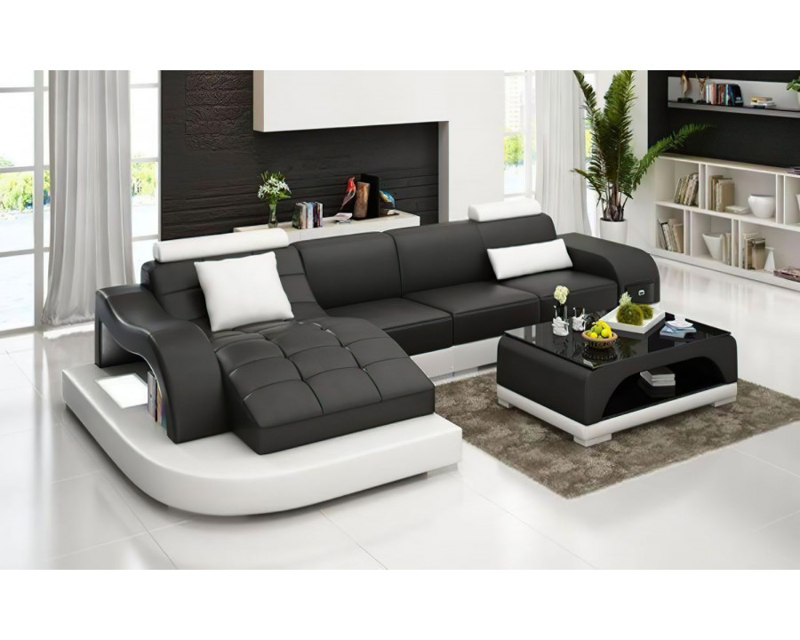 Jubilee Occasional Small Left Hand Facing Sectional with Adjustable Headrest - Black/White, Bonded Leather