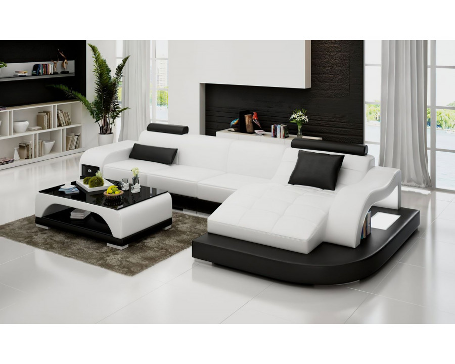 Jubilee Occasional Small Left Hand Facing Sectional with Adjustable Headrest - White/Black, Bonded Leather