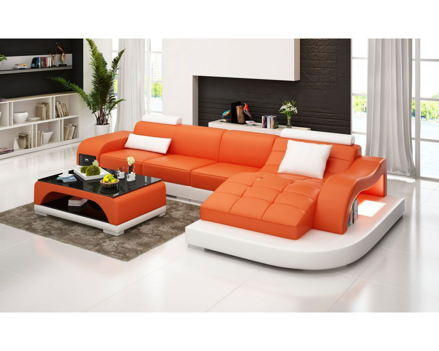 Jubilee Occasional Small Left Hand Facing Sectional with Adjustable Headrest - Orange/White, Bonded Leather