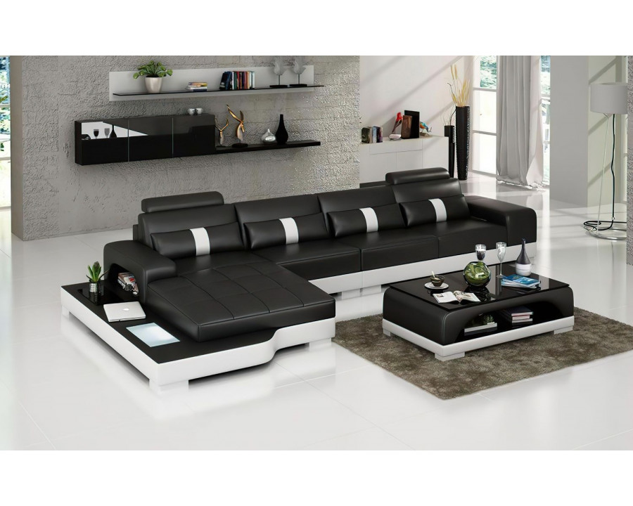 Jubilee Kendrick Left Hand Facing Sectional with Adjustable Headrest - Black/White, Bonded Leather