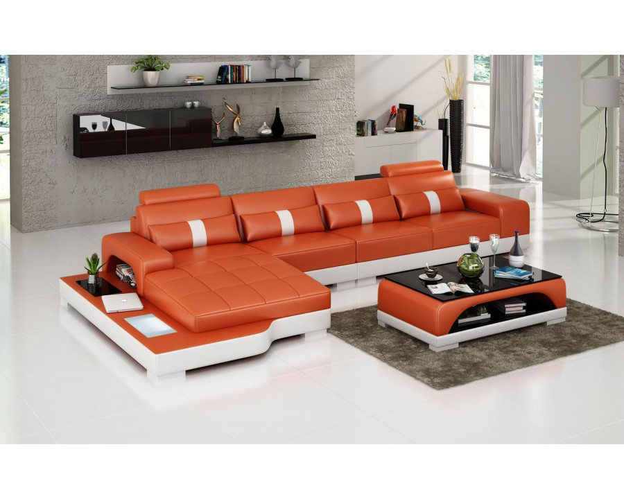 Jubilee Kendrick Left Hand Facing Sectional with Adjustable Headrest - Orange/White, Bonded Leather