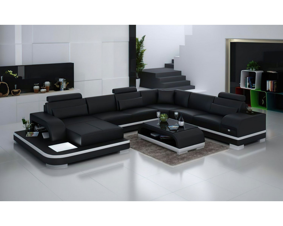 Jubilee Everly Left Hand Facing Sectional with Leds - Black/White, Bonded Leather