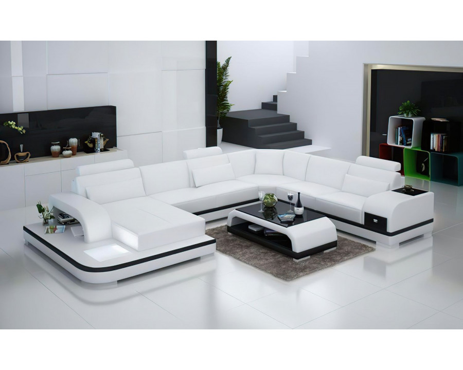 Jubilee Everly Left Hand Facing Sectional with Leds - White/Black, Bonded Leather