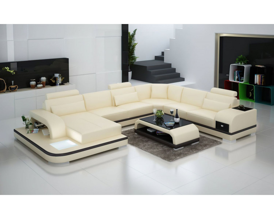 Jubilee Everly Left Hand Facing Sectional with Leds - Cream/Dark Brown, Bonded Leather