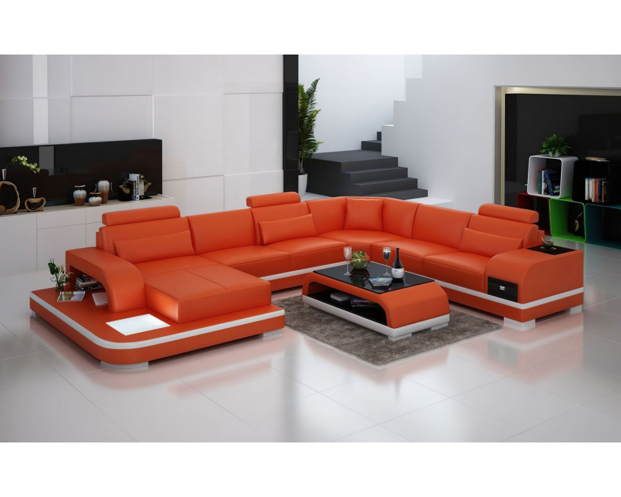 Jubilee Everly Left Hand Facing Sectional with Leds - Orange/White, Bonded Leather