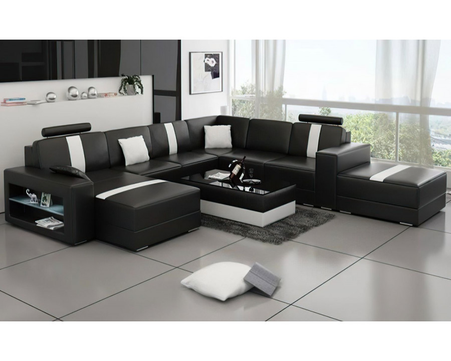 Jubilee Hemet Left Hand Facing Sectional with Chaise - Black/White, Bonded Leather