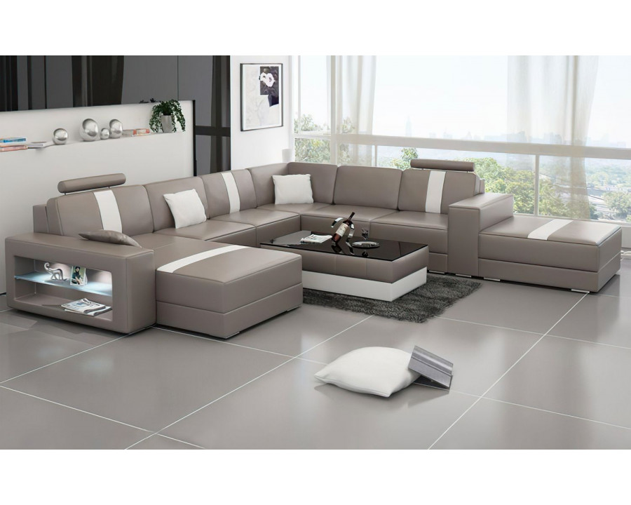 Jubilee Hemet Left Hand Facing Sectional with Chaise - Gray/White, Bonded Leather