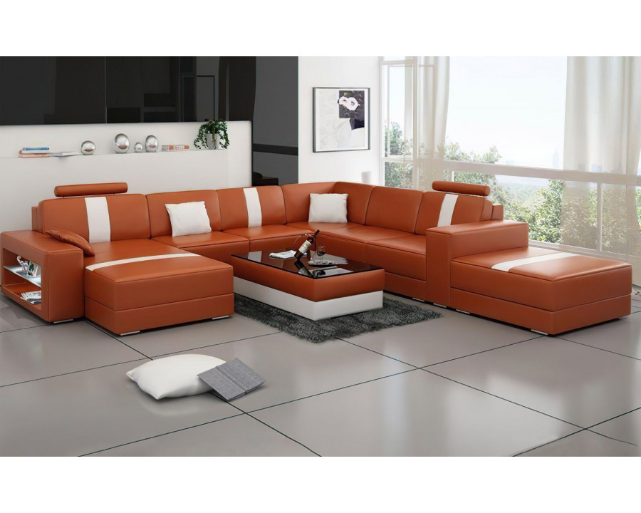 Jubilee Hemet Left Hand Facing Sectional with Chaise - Brown/White, Bonded Leather