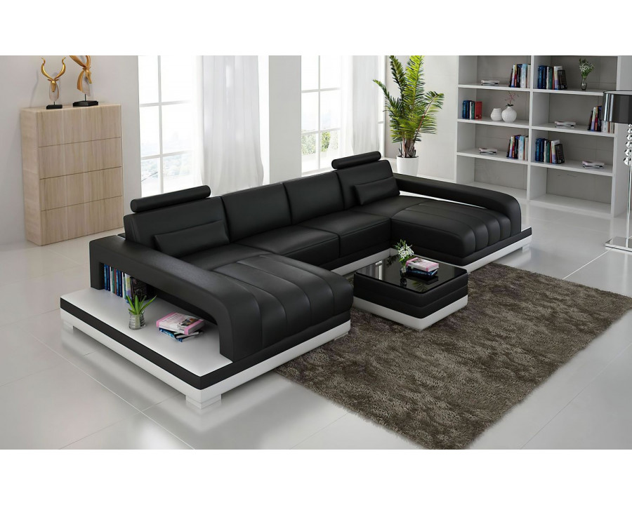 Jubilee Heather Small U-Shape Sectional with Chaise - Black/White, Bonded Leather