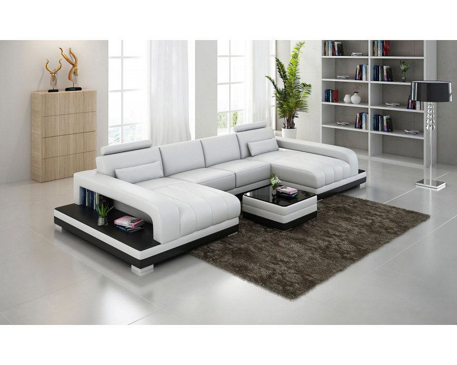 Jubilee Heather Small U-Shape Sectional with Chaise - White/Black, Bonded Leather