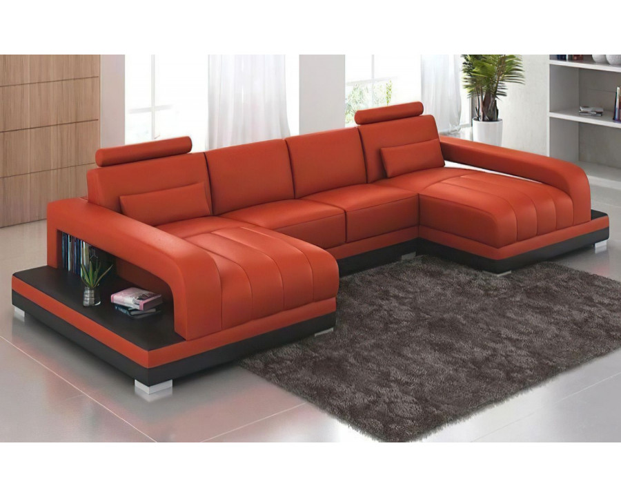 Jubilee Heather Small U-Shape Sectional with Chaise - Orange/Black, Bonded Leather