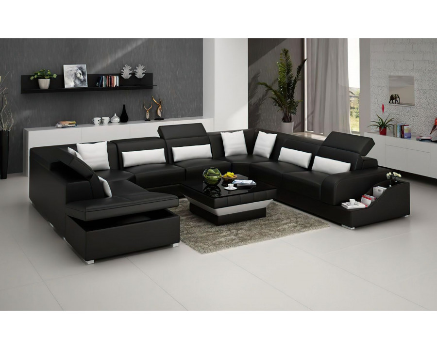 Jubilee Charlotte Sectional with PopUp Storage - Black/White, Bonded Leather