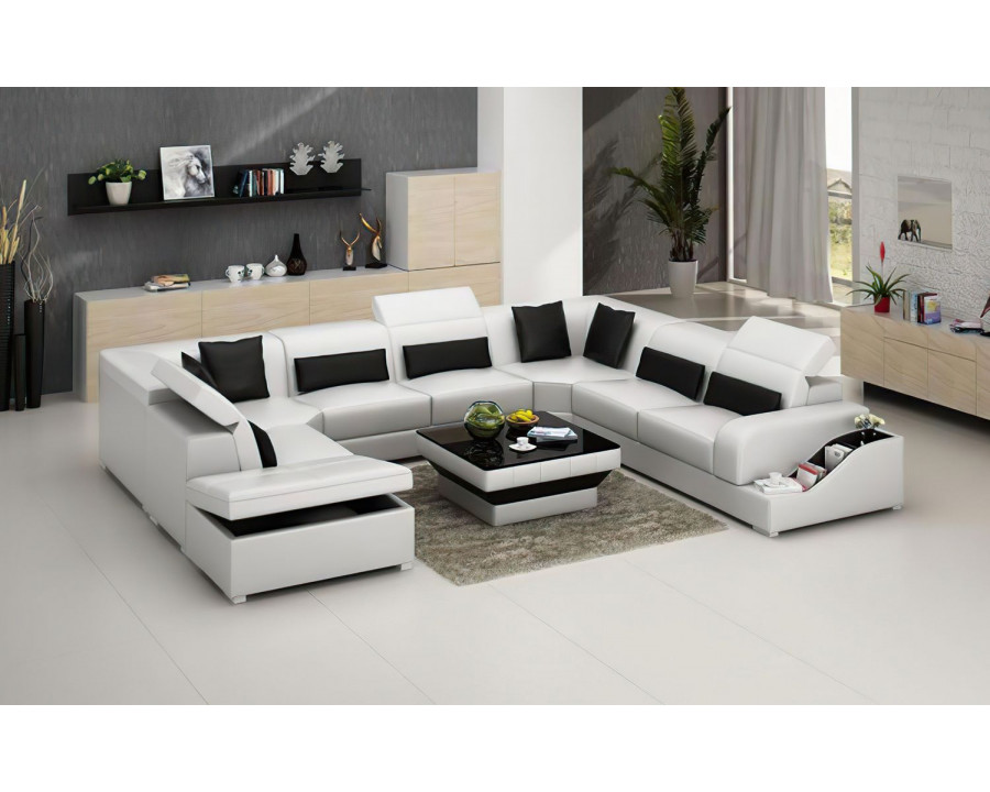 Jubilee Charlotte Sectional with PopUp Storage - White/Black, Bonded Leather