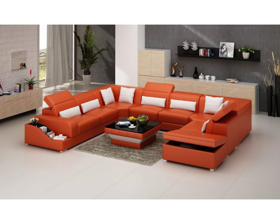 Jubilee Charlotte Sectional with PopUp Storage - Orange/White, Bonded Leather