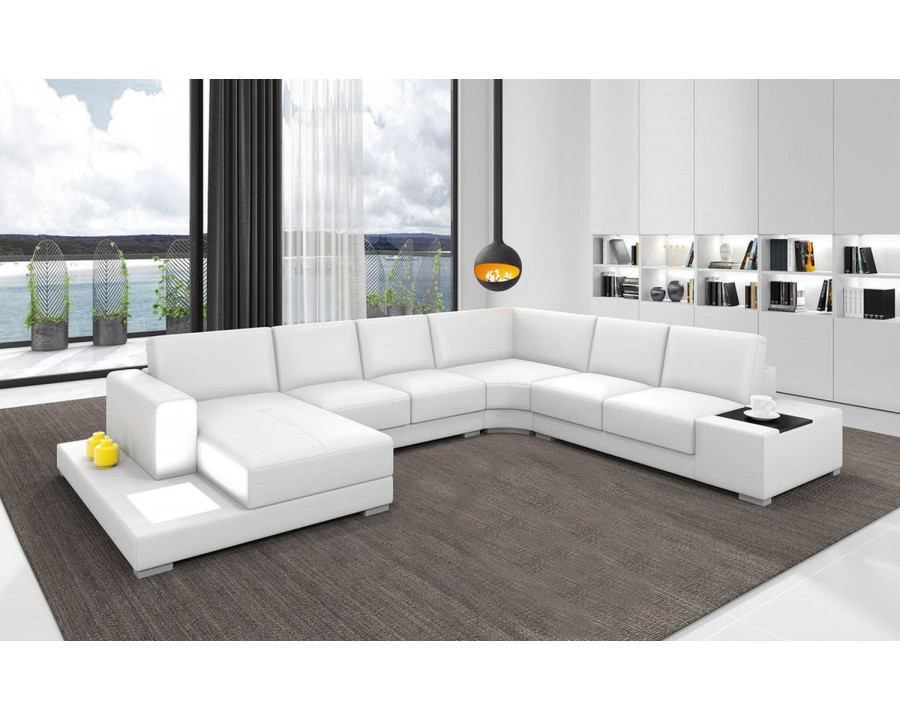 Jubilee Snoe Modern Left Hand Facing Sectional with Led - White, Bonded Leather