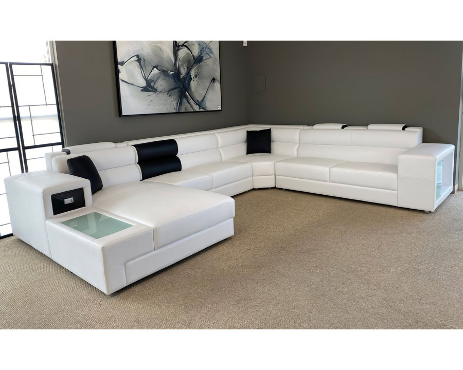 Jubilee Martinelli Modern Large Left Hand Facing Sectional with Storage - White/Black, Bonded Leather