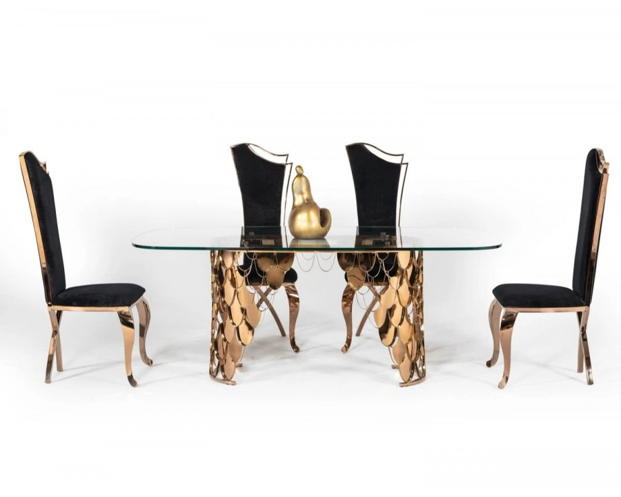 Jubilee - Jasper Dining Table in Rosegold/Glass, Glass/Stainless Steel