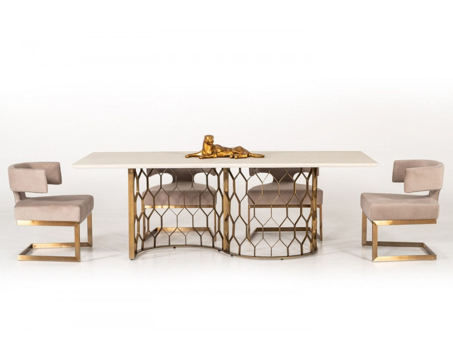 Jubilee - Flay Dining Table in White/Antique Brass, Concrete/Metal