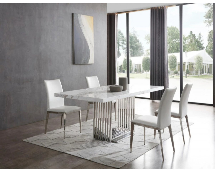 Jubilee - Kacser Dining Table in White, Marble/Stainless Steel