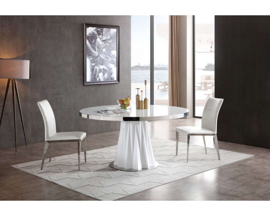 Jubilee - Cabaer Round Dining Table in White, Glass/Stainless Steel