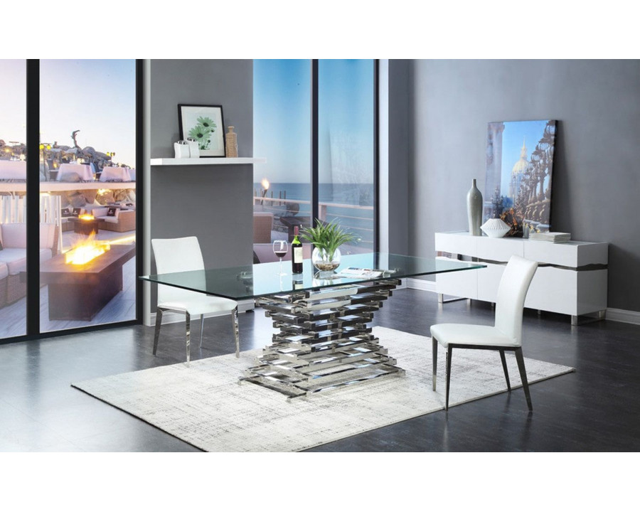 Jubilee - Creame Dining Table in Clear/Chrome, Glass/Stainless Steel