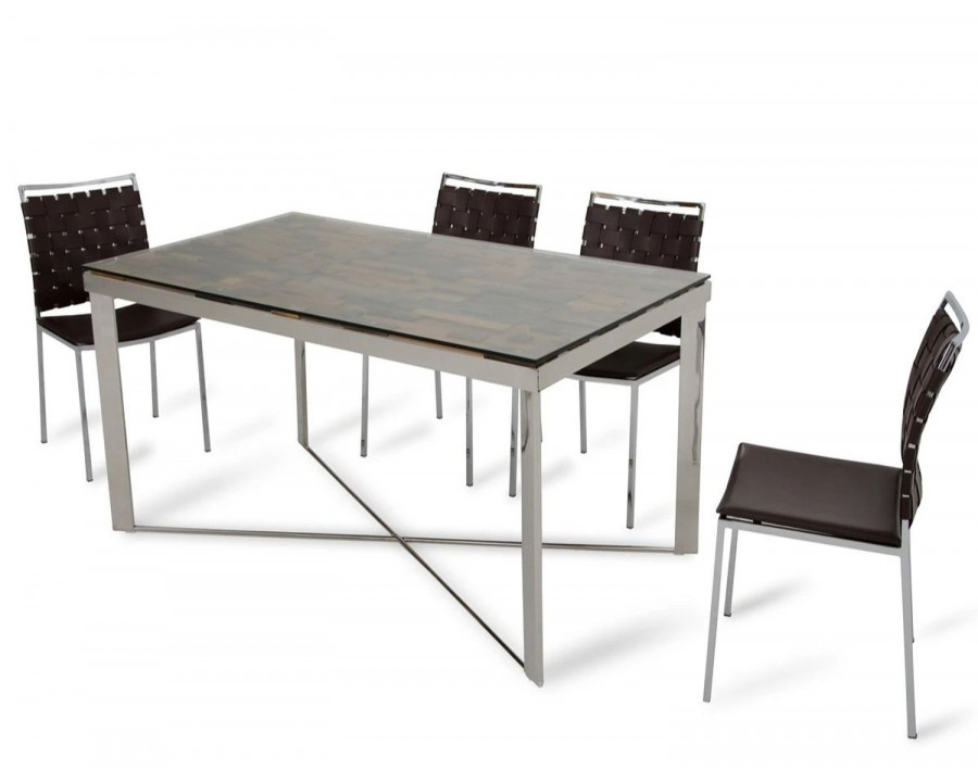 Jubilee - Samive Dining Table in Wood Mosaic, Glass/Stainless Steel