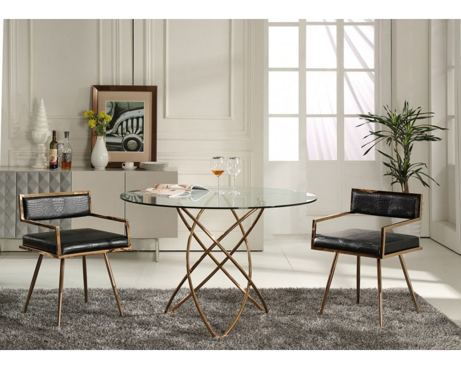 Jubilee - Royvi Round Dining Table in Rosegold/Glass, Glass/Stainless Steel