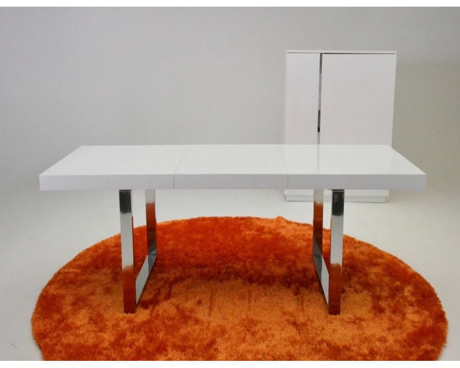 Jubilee - Sakura Extendable Dining Table in White, Wood/Stainless Steel