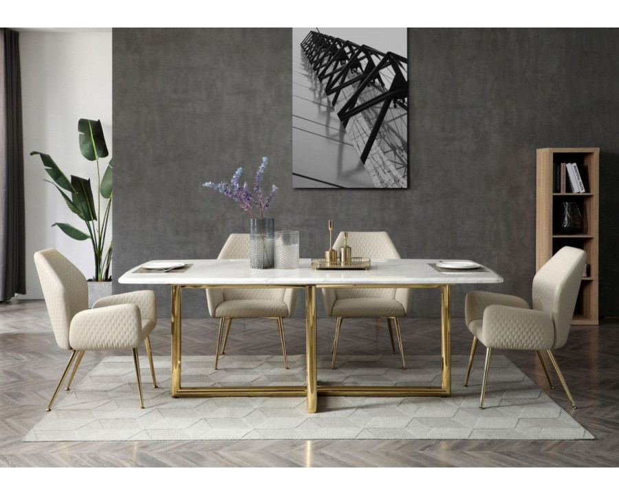 Jubilee - Emposo Dining Table in White/Champagne Gold, Marble/Metal