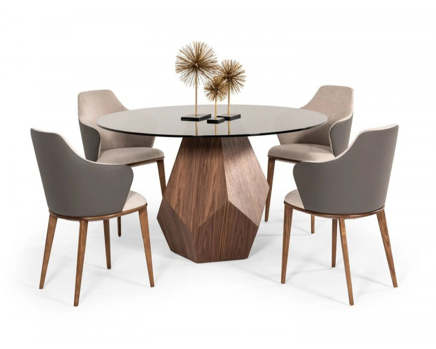 Jubilee - Randen Round Dining Table in Smoked Glass/Walnut Veneer