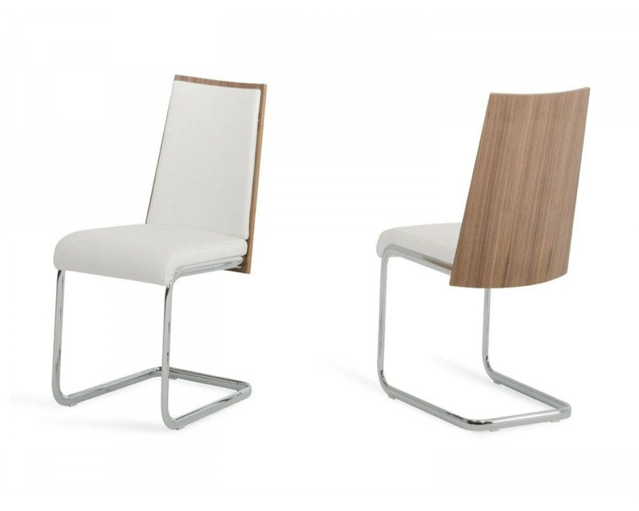 Jubilee - Mcvid Dining Chair Set of 2 in White/Walnut, Leatherette/Chrome