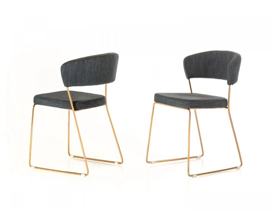 Jubilee - Awer Dining Chair Set of 2 in Gray/Rosegold, Fabric/Stainless Steel