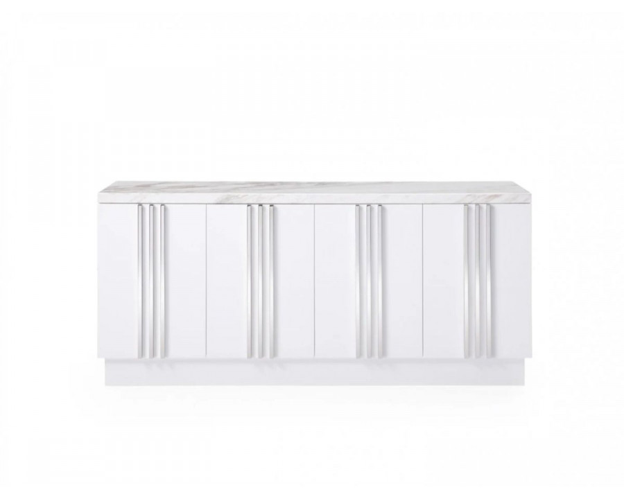 Jubilee - Kinity Buffet Table in White High Gloss/Silver, Wood/Marble