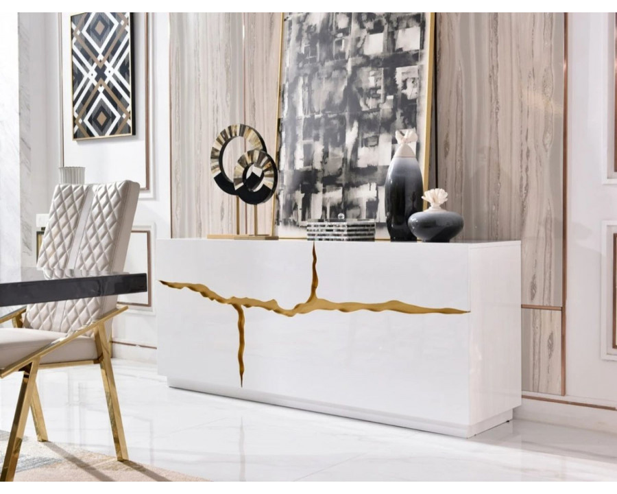 Jubilee - Aoli Buffet Table in White High Gloss/Champagne Gold