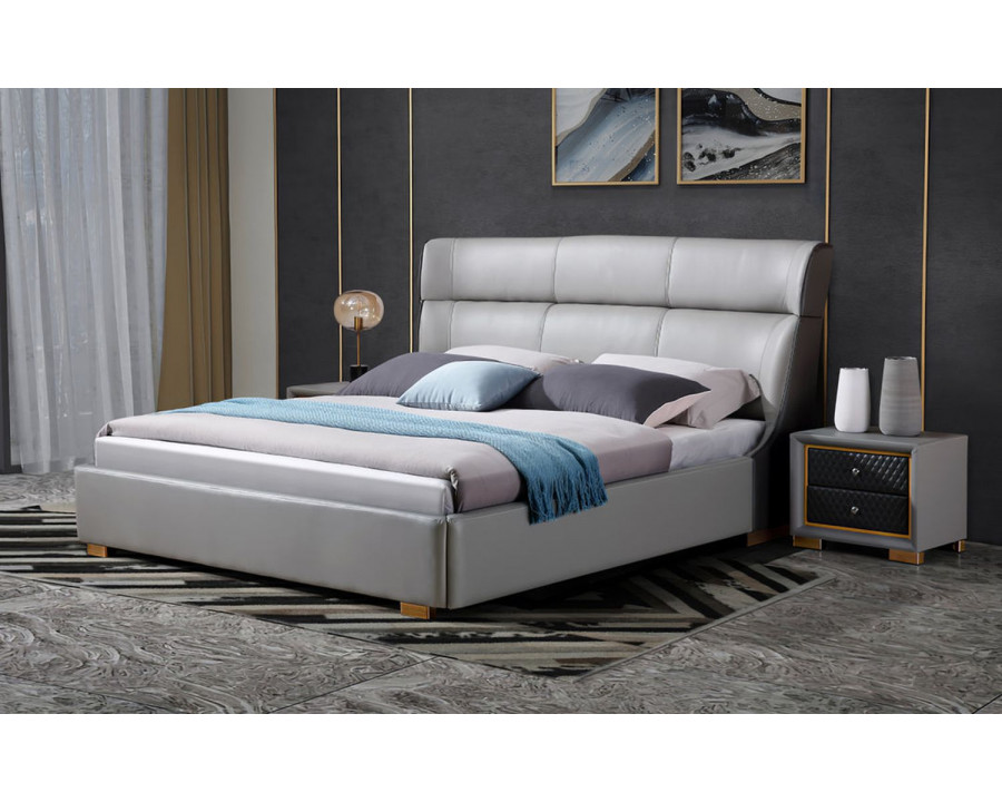 Jubilee Fina Queen Size Bed - Gray, Bonded Leather