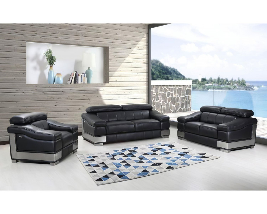 Jubilee - Aolon Sofa Set in Black, Top Grain Italian Leather