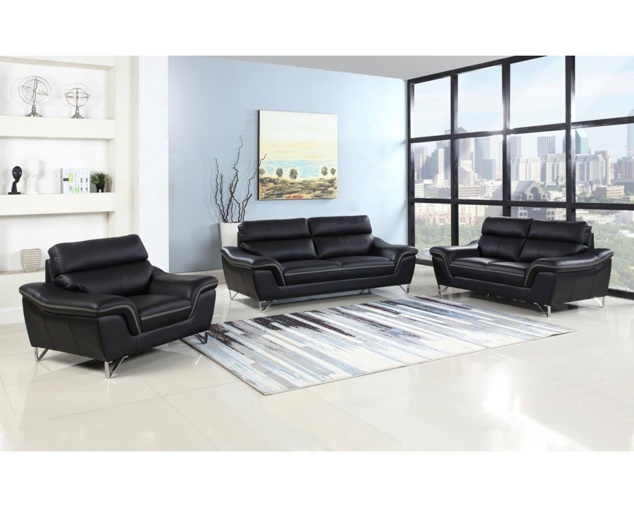 Jubilee Lilasu Sofa Set - Black, Top Grain Leather