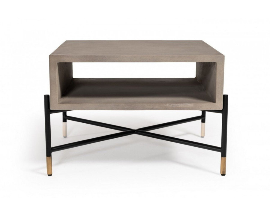 Jubilee - Wallut Modern Coffee Table in Grey Concrete Top/Black Brushed Metal Base