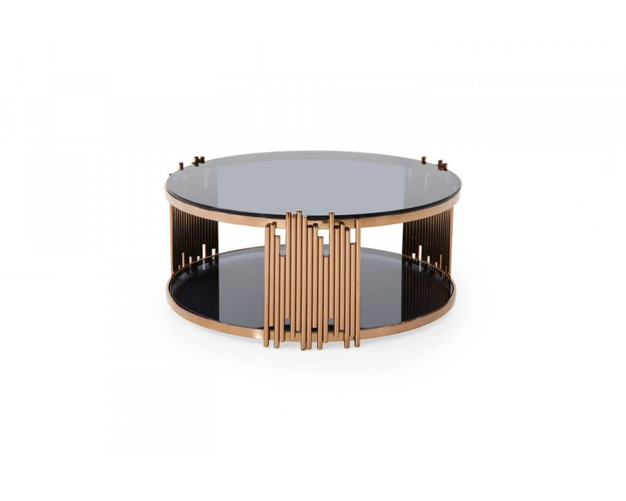 Jubilee - Boquot Modern Round Coffee Table in Smoked Glass/Rosegold