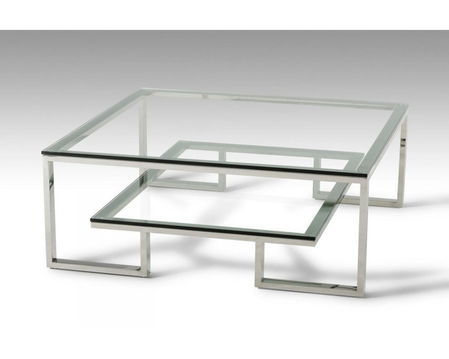 Jubilee - Topoi Modern Coffee Table in Clear/Silver, Glass/Stainless Steel